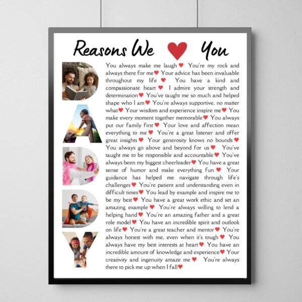 Retro Dad Collage - 1970s Style DADDY Letters with 30 Nostalgic Reasons & Polaroid Photos