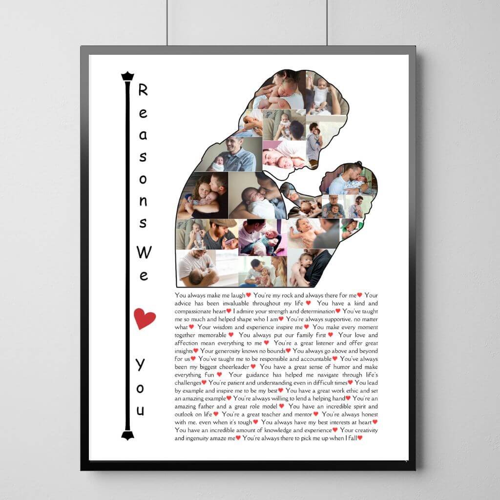 First Father's Day Collage Template - New Dad Holding Newborn with 30 Reasons & Hospital Bracelet Photos