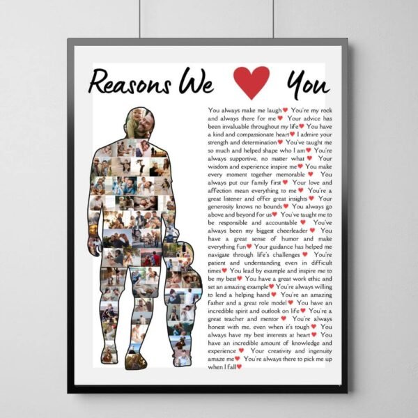 Retro Father's Day Collage - 1950s Style Silhouette with 30 Handwritten Reasons & Polaroids