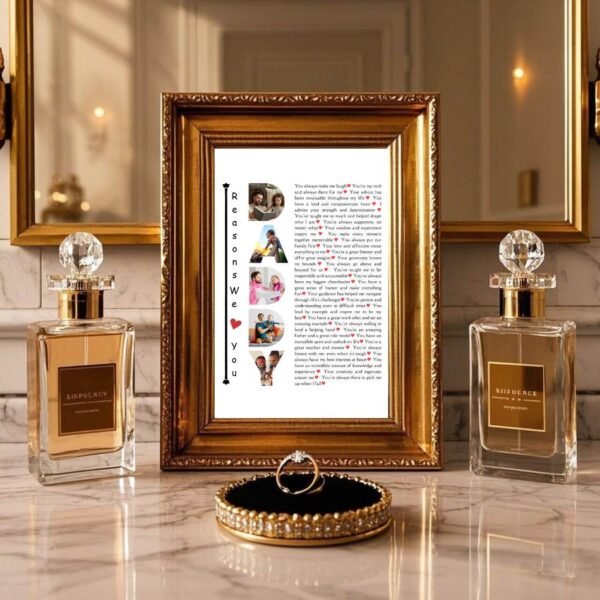 Classic DADDY Letters Collage Template - 30 Reasons & Family Photos Embedded in Bold Red Letters