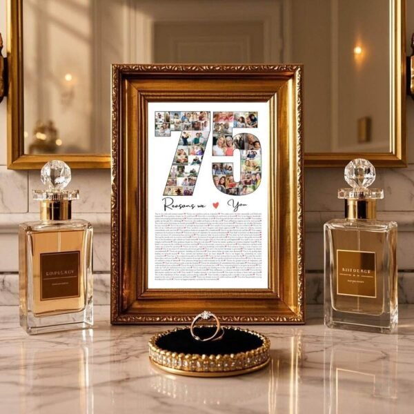 75th Diamond Jubilee Anniversary Collage - Triple Diamond Theme with 75 Decades of Love Notes