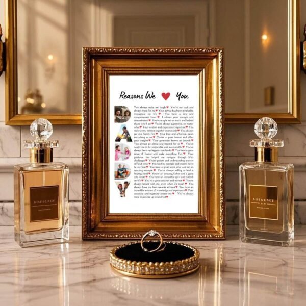 Father's Day DADDY Letters Collage Template - 30 Reasons & Family Photos Embedded in Letters, Editable in Canva