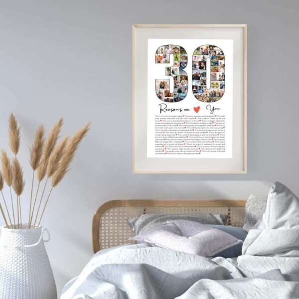 Romantic Wedding Anniversary Collage Template with 30 Love Reasons - Customizable Text & Photos