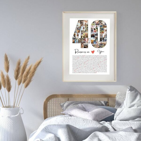 40th Birthday Collage Gift for Husband - Masculine Design with 40 Reasons & Adventure Theme