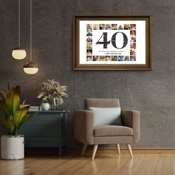 Sophisticated monochrome design with metallic silver keywords and matte black photo frames