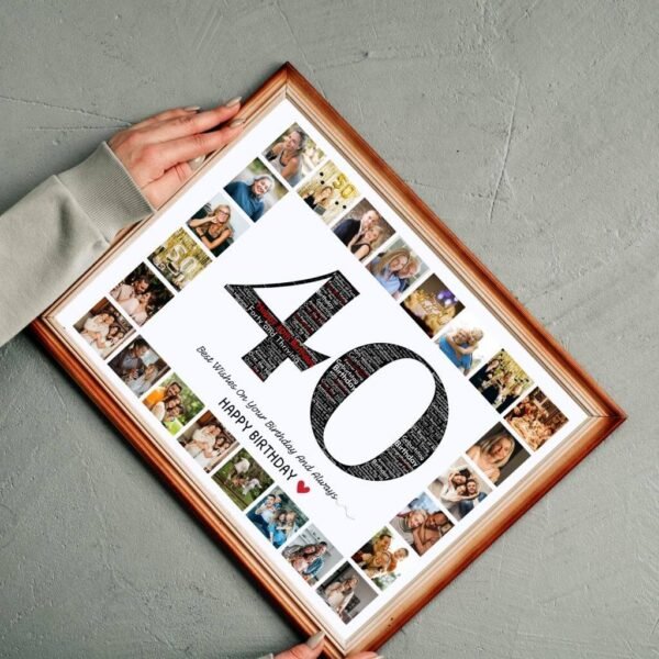 Briefcase-shaped word cloud template with professional keywords and space for workplace achievement photos.