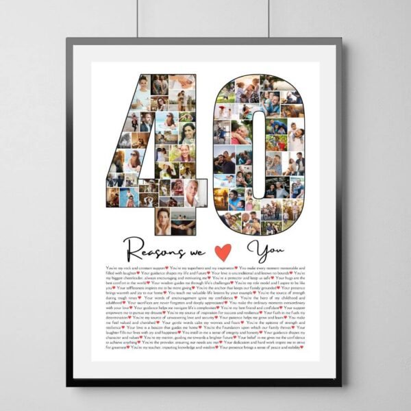 40th Birthday Gift Collage Template for Women - Gold & Confetti Design, Editable in Canva