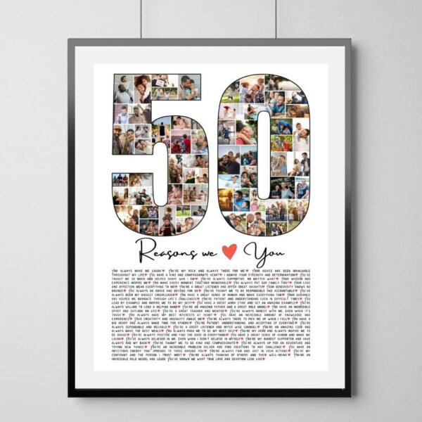 50th Birthday Gift Collage for Husband - Gold Theme with 50 Reasons & Vintage Photo Layout
