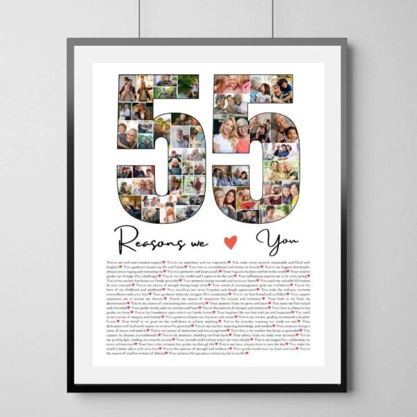 55th Birthday Gift Collage for Dad - Rustic Wood & Gold Design with 55 Reasons from Family