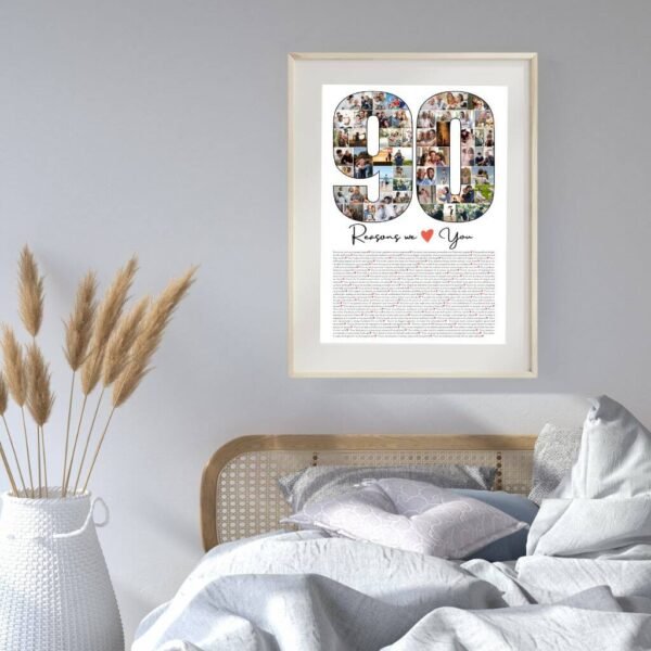 90th Birthday Collage from 7 Generations - Family Tree Roots with 90 Handwritten Leaf Notes