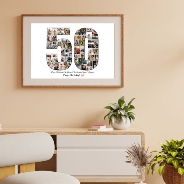 Collage with tennis racket/golf clubs for sports enthusiasts turning 50.