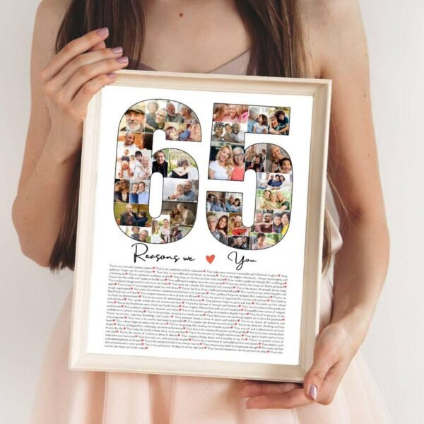 Last-Minute 65th Birthday Collage - Pre-Written Reasons & Photo Grid, Instant Download