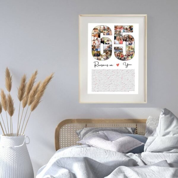 65th Birthday Family Legacy Collage - Generational Photo Tree with 65 Reasons & Memories