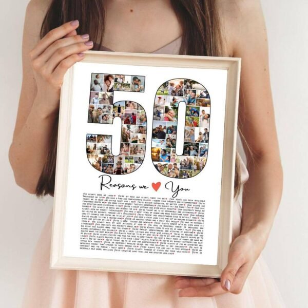 50th Golden Anniversary Collage Template - Elegant Gold & White Design with Pre-Written Love Notes