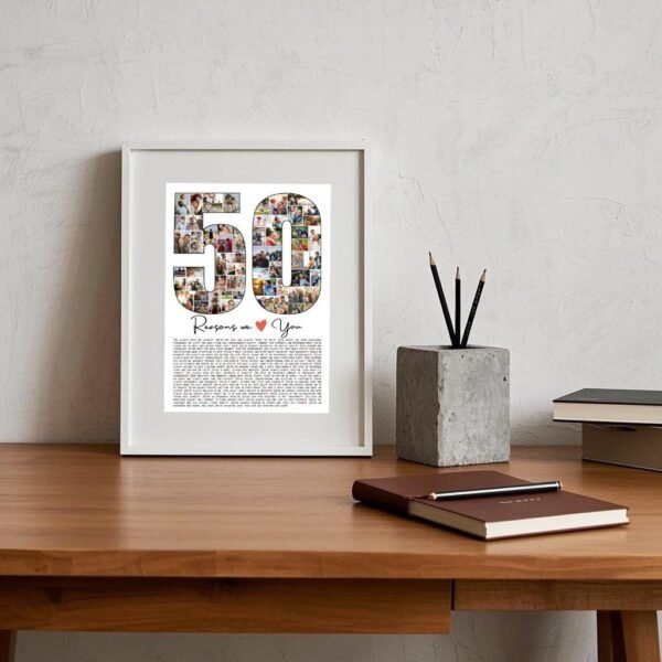 50-Year Wedding Anniversary Collage - Timeline Layout with 50 Memories & Reasons