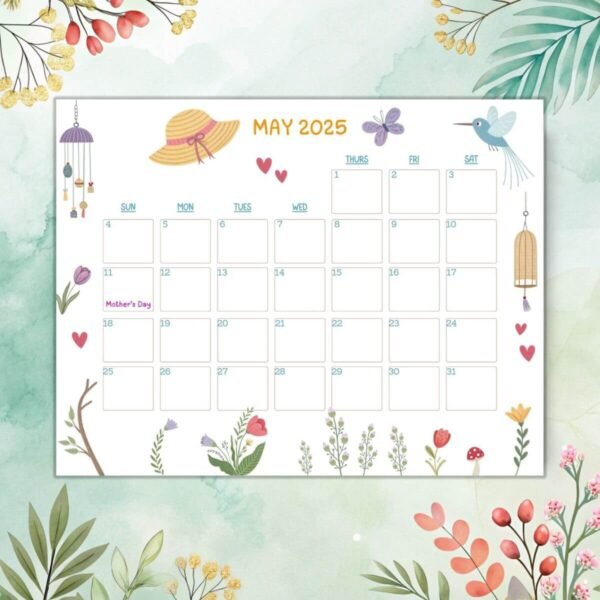 April 2025 interactive calendar with bunny stickers, egg-coloring prompts, and spring pastel colors.