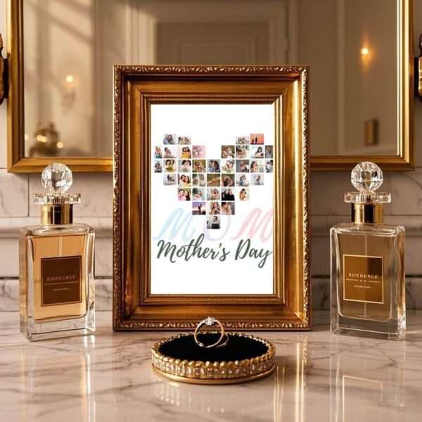 Contemporary Mother's Day Collage - Abstract Florals with Family Photo Grid