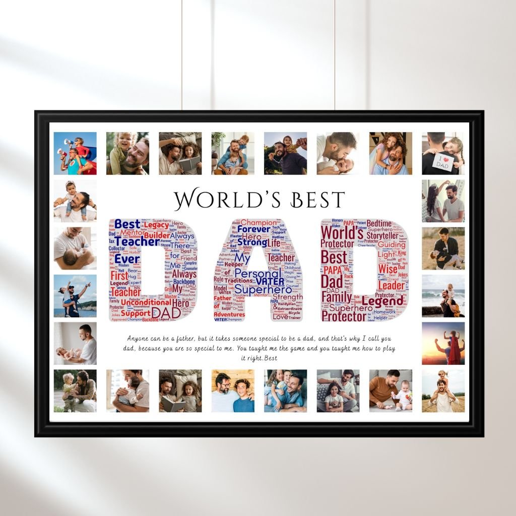 DAD Word Art Collage – Best Dad Design with Hero, Champion, Superhero Keywords