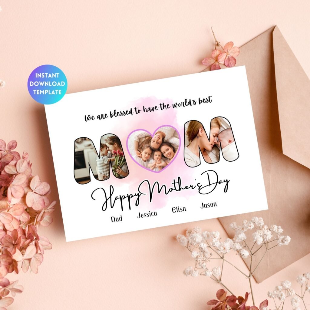 Editable MOM Letters with Baby Photos and Custom Names