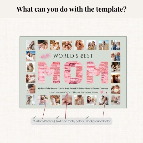 Multilingual MOM Collage Template with Spanish, French, and Chinese Text Options