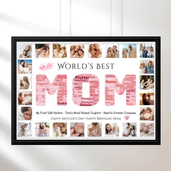Customizable MOM Wall Art and Photo Collage Template for DIY Mother's Day Gifts
