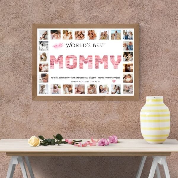 Vibrant Pink MOMMY Word Art and Photo Collage Template with Gradient Background Design