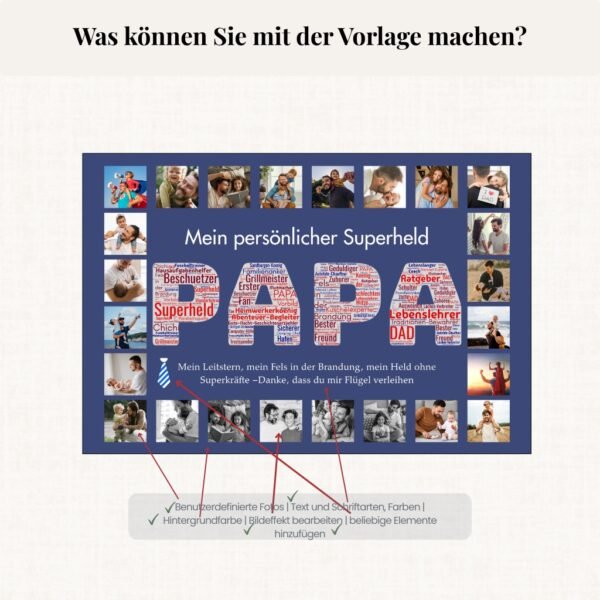 ​​PAPA Familienmomente Collage – Deutsch Word Art & Fotos​​