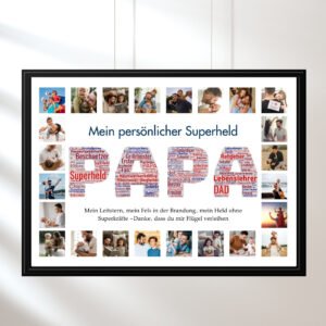 ​​PAPA Word Art Design – Deutsch Vater-Rollen Tabelle mit Superheld & Beschützer​​