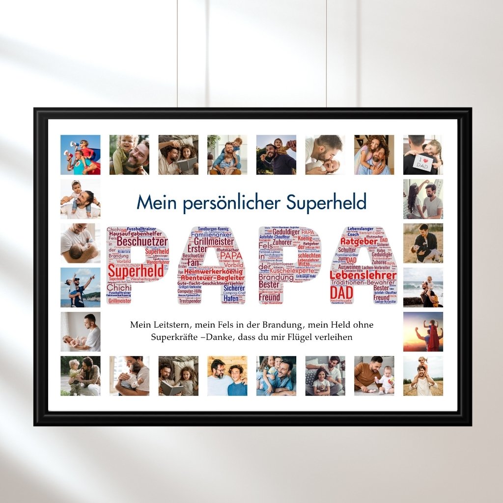 ​​PAPA Word Art Design – Deutsch Vater-Rollen Tabelle mit Superheld & Beschützer​​
