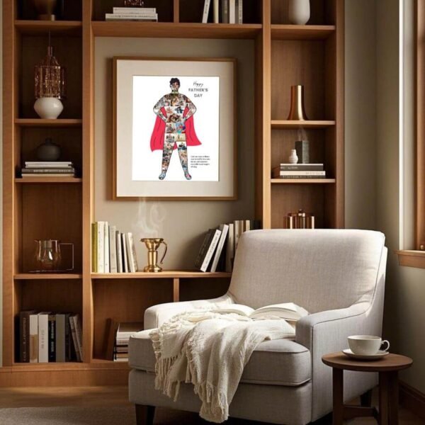 Kids' Artwork Style - Hand-Drawn Red Cape Overlay on Dad's Portrait