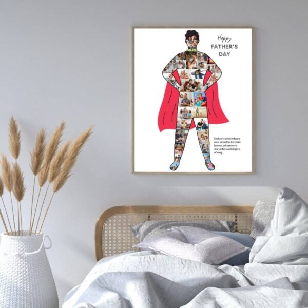 Contemporary Hero Poster - Geometric Red Cape Design with Photo Window