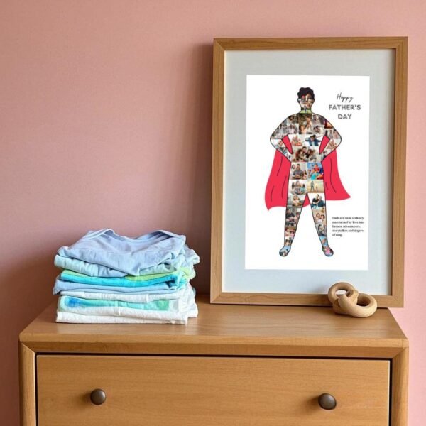 Child’s Drawing Style - Crayon Red Cape Over Real Dad Photo