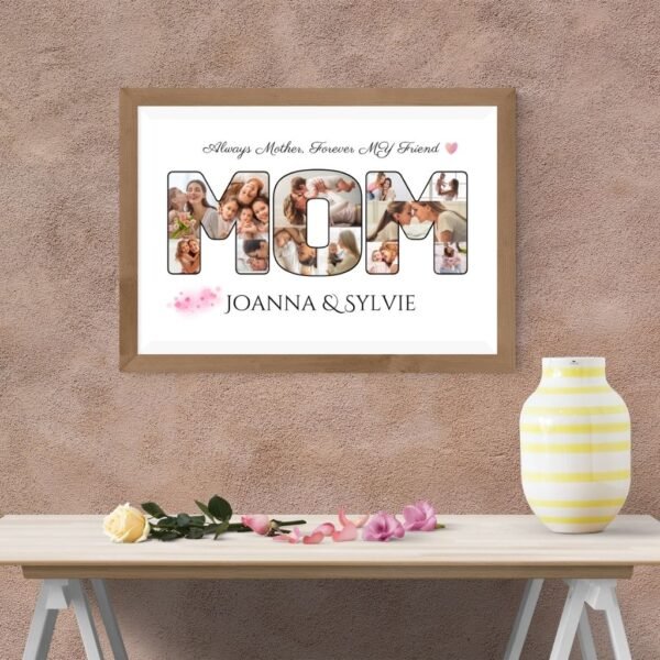 Pink MOM Picture Collage Template with Gold Accents and Family Name Options