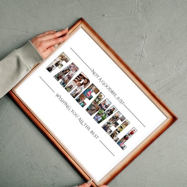 CollageWizard’s interface editing farewell template with 20+ photo slots