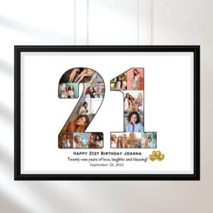 Eye-catching number-shaped collage for room decor. Best birthday gift for women or men. ​​Canva Exclusive. CW-BD21​​