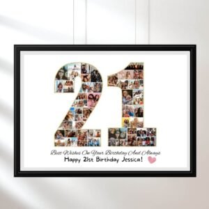 Stunning gold-outline photo collage with 47 frames. Ultimate birthday gift for women or parents. ​​Bedroom decor showcase. Canva Exclusive. CW-BD21G​​