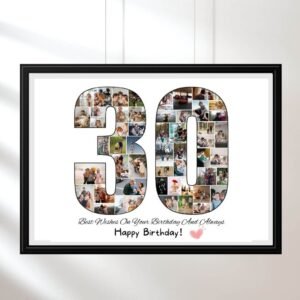 Elegant "30" collage for living room decor. Personalized gift for husband or wife. Prime decade celebration centerpiece.