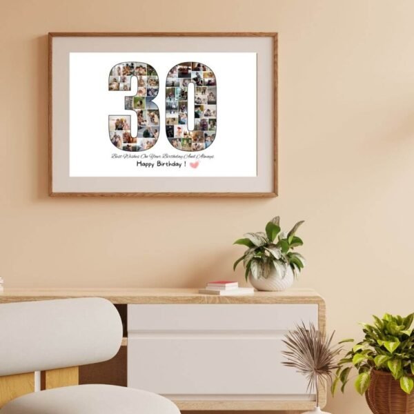 Stylish geometric "30" art for men's spaces. Perfect partner birthday surprise. Man cave milestone decor.