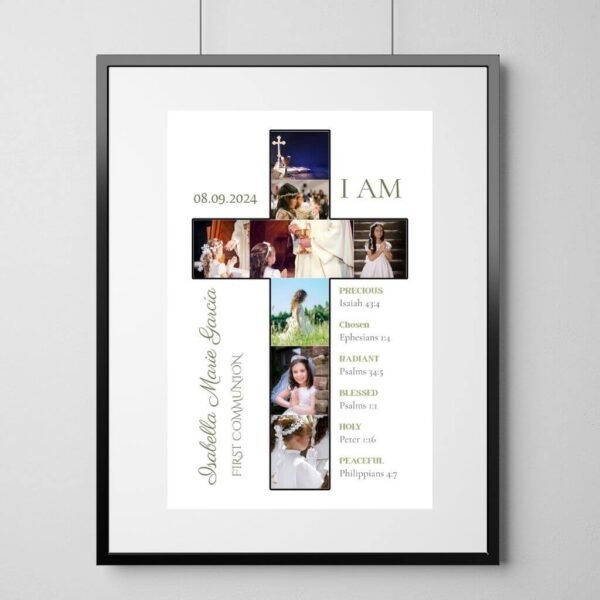 Custom Cross Photo Frame for First Communion photo collage template digital download
