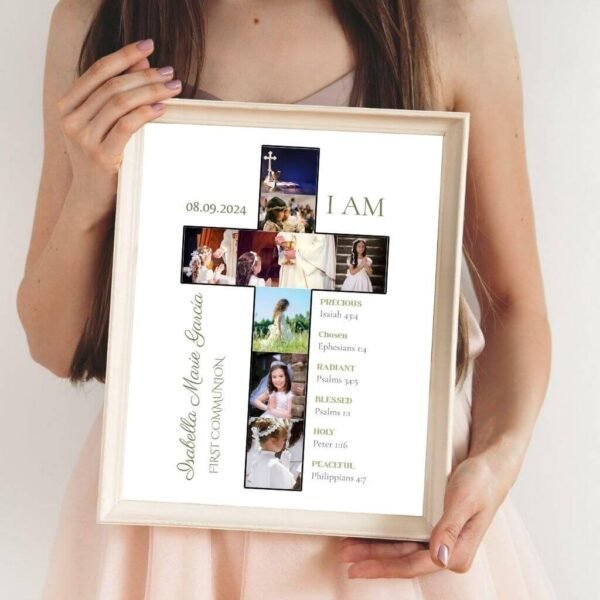 first communion photo collage template Chalice & Host Photo Slot - Communion Keepsake