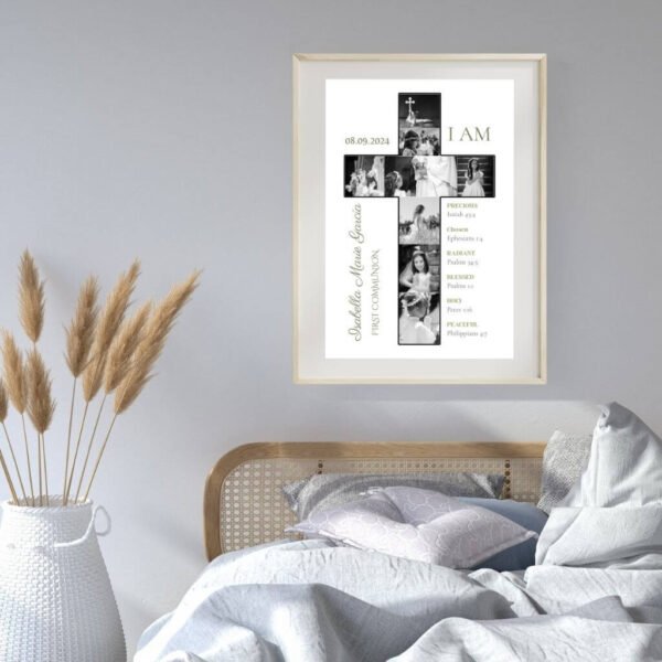first communion photo collage template, digital download, customized Bible Verses