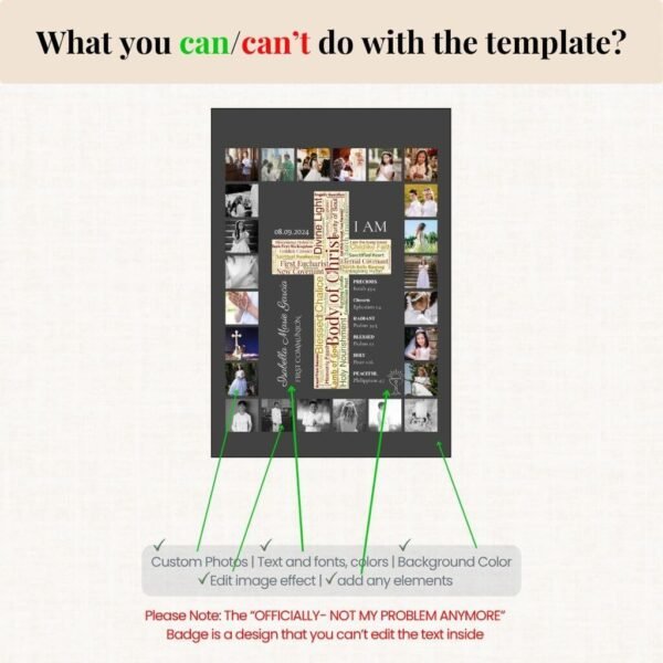 first communion word cloud collage template : 7 Bible Verse Badges with Editable Text