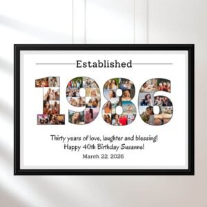 1986 memory photo collage suitable for framed wall art display