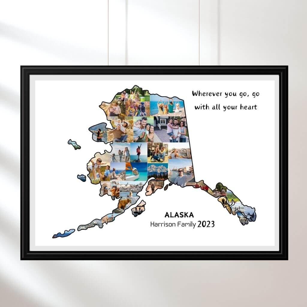 Alaska map photo template highlighting unforgettable adventure memories
